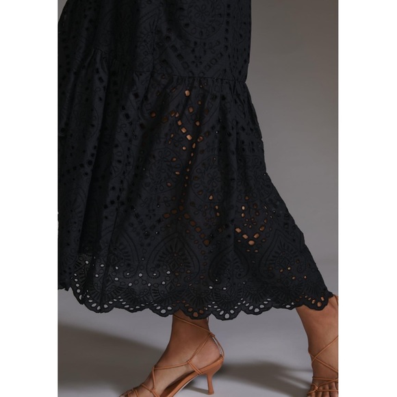 Anthropologie Maeve Eyelet Wrap Midi Dress Black ANTHRO NEW Summer party Maxi - Picture 9 of 9